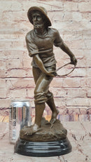 Bronze Fisherman with Net – Nautical Sculpture on Marble