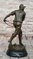 Bronze Fisherman with Net – Nautical Sculpture on Marble