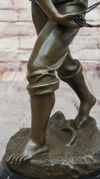 Bronze Fisherman with Net – Nautical Sculpture on Marble