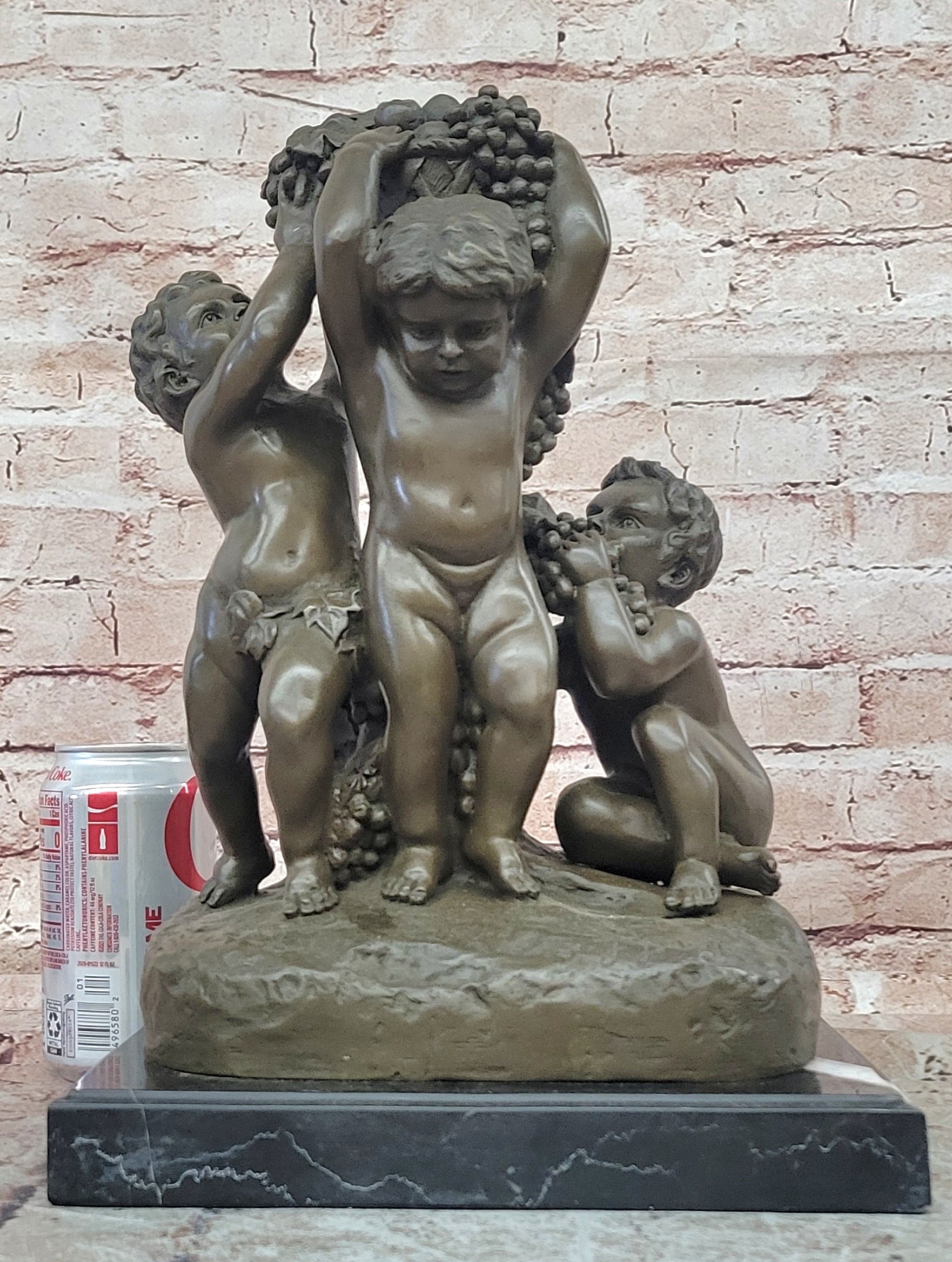 Bronze Sculpture “3 Putti with a Bunch of Grapes” Signed J. Dastee Figurine