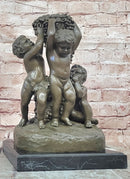 Bronze Sculpture “3 Putti with a Bunch of Grapes” Signed J. Dastee Figurine