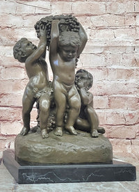 Bronze Sculpture “3 Putti with a Bunch of Grapes” Signed J. Dastee Figurine