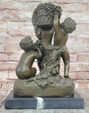 Bronze Sculpture “3 Putti with a Bunch of Grapes” Signed J. Dastee Figurine