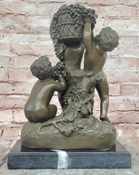 Bronze Sculpture “3 Putti with a Bunch of Grapes” Signed J. Dastee Figurine