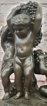 Bronze Sculpture “3 Putti with a Bunch of Grapes” Signed J. Dastee Figurine