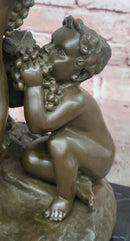 Bronze Sculpture “3 Putti with a Bunch of Grapes” Signed J. Dastee Figurine