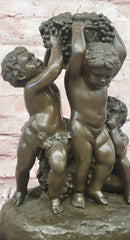Bronze Sculpture “3 Putti with a Bunch of Grapes” Signed J. Dastee Figurine