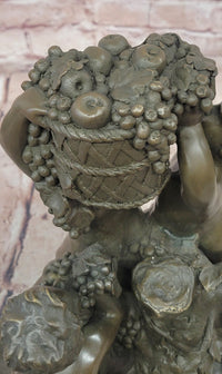 Bronze Sculpture “3 Putti with a Bunch of Grapes” Signed J. Dastee Figurine