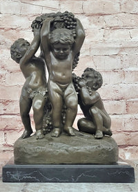 Bronze Sculpture “3 Putti with a Bunch of Grapes” Signed J. Dastee Figurine