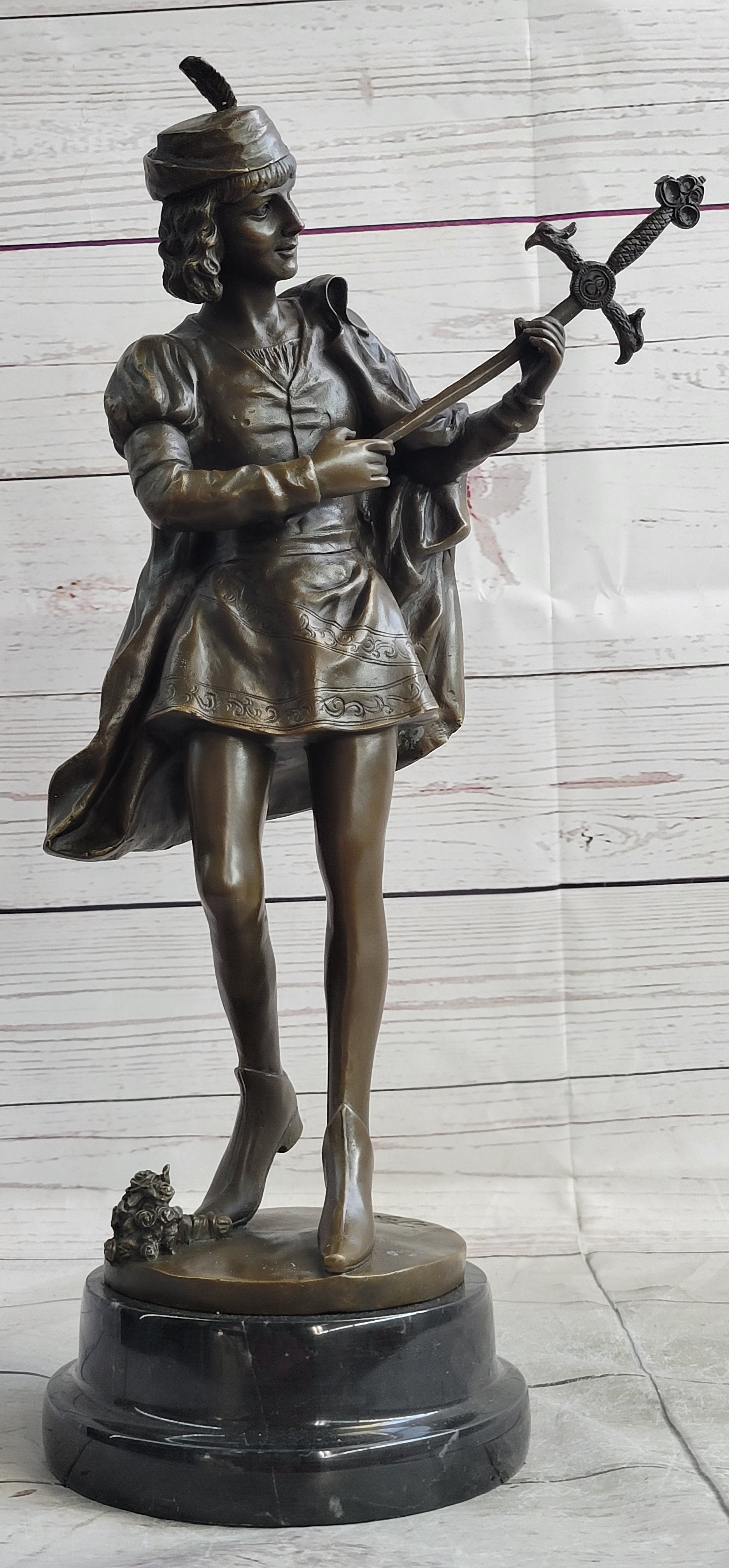Credo Knight Warrior Bronze Sculpture Art Deco Marble Base by Fagel