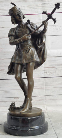 Credo Knight Warrior Bronze Sculpture Art Deco Marble Base by Fagel