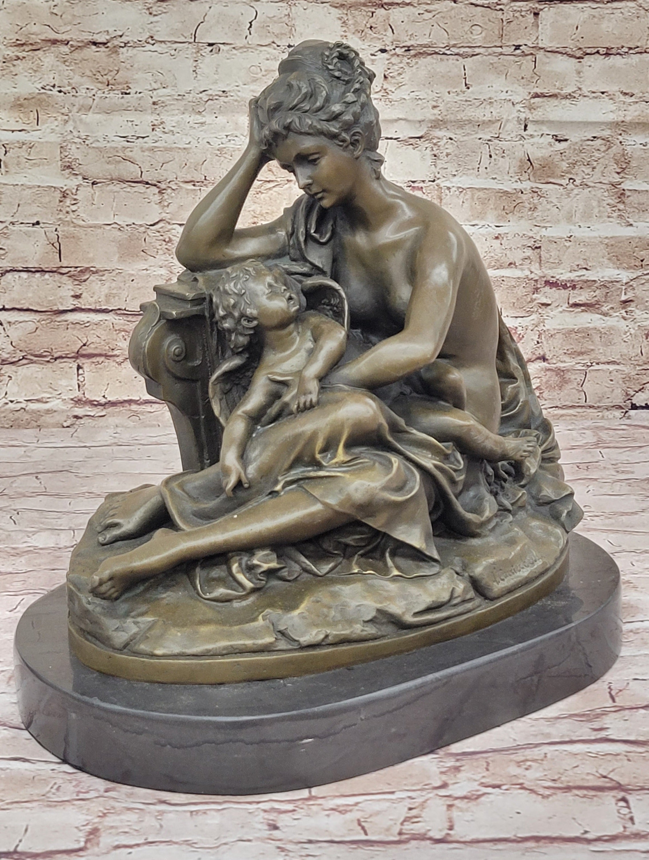 Mother and Child by Carrier Belleuse Hot Cast Bronze on Marble