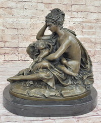 Mother and Child by Carrier Belleuse Hot Cast Bronze on Marble