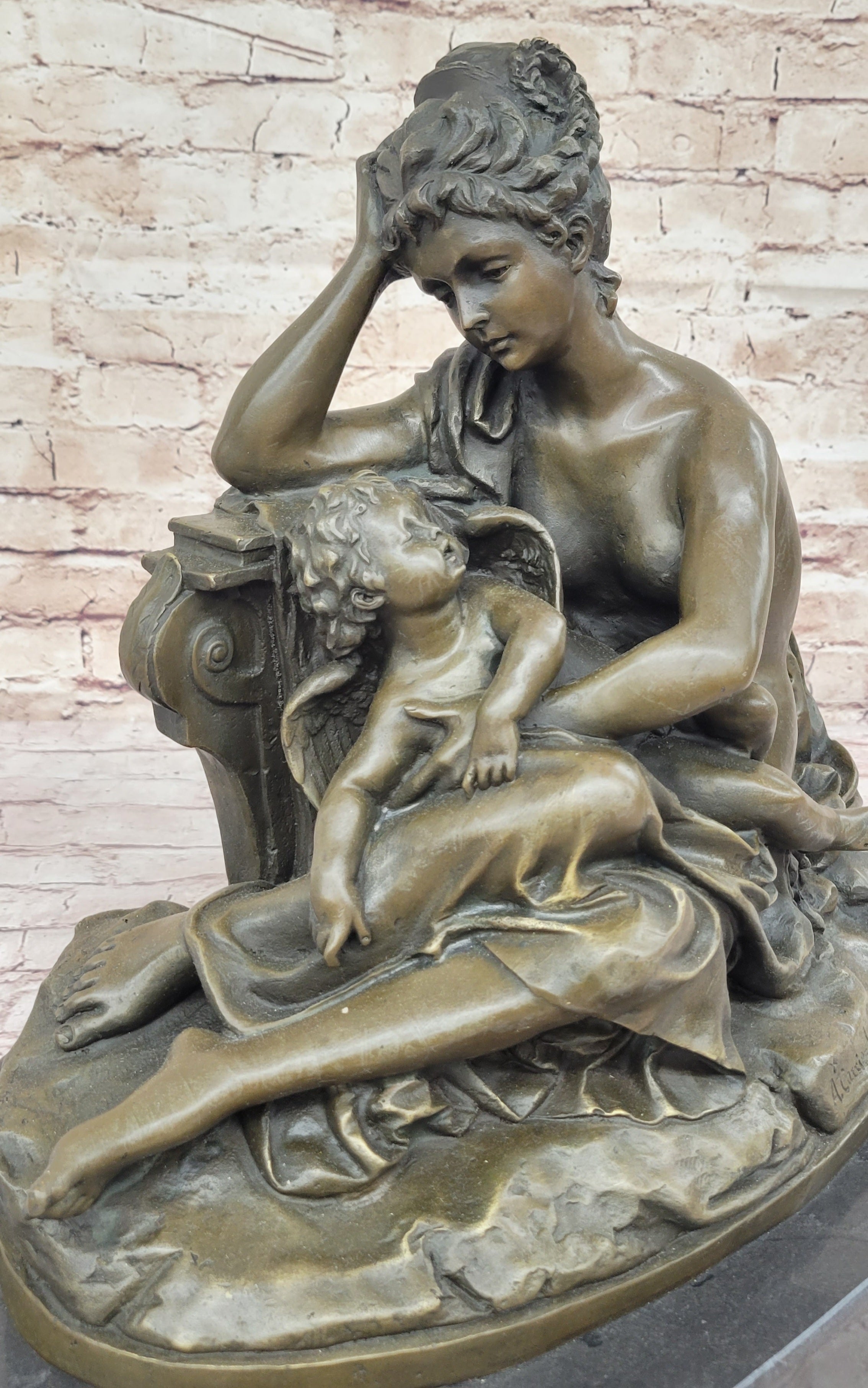 Mother and Child by Carrier Belleuse Hot Cast Bronze on Marble