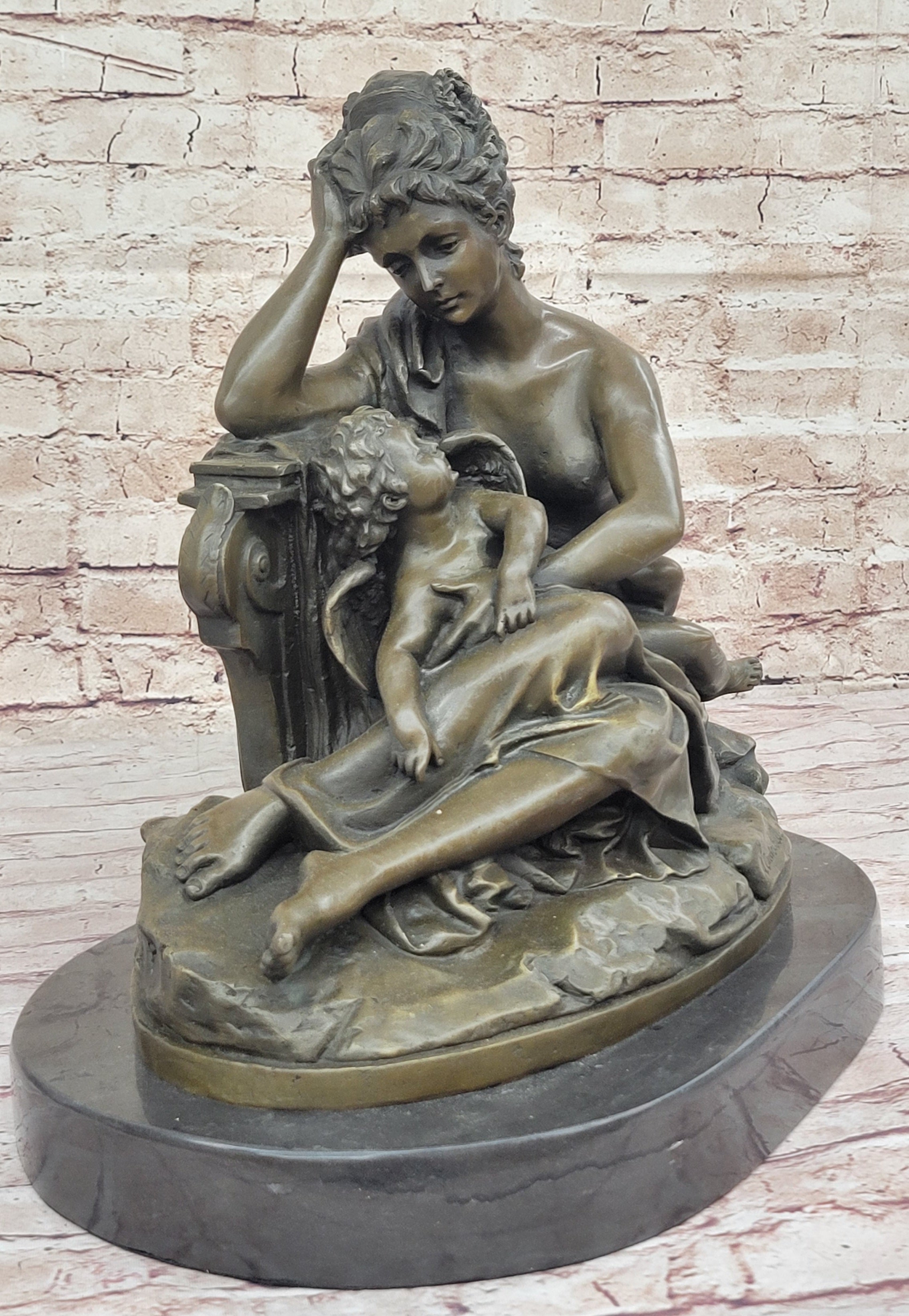 Mother and Child by Carrier Belleuse Hot Cast Bronze on Marble