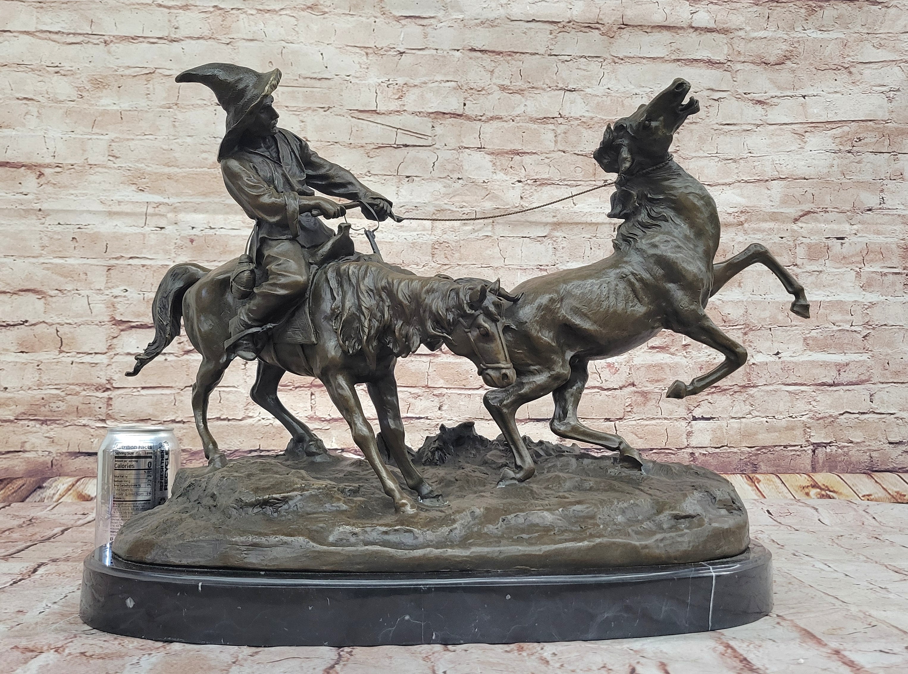 Bronze Sculpture 'Breaking in a Wild Horse', Signed E. Nahcepe
