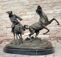 Bronze Sculpture 'Breaking in a Wild Horse', Signed E. Nahcepe