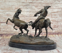 Bronze Sculpture 'Breaking in a Wild Horse', Signed E. Nahcepe