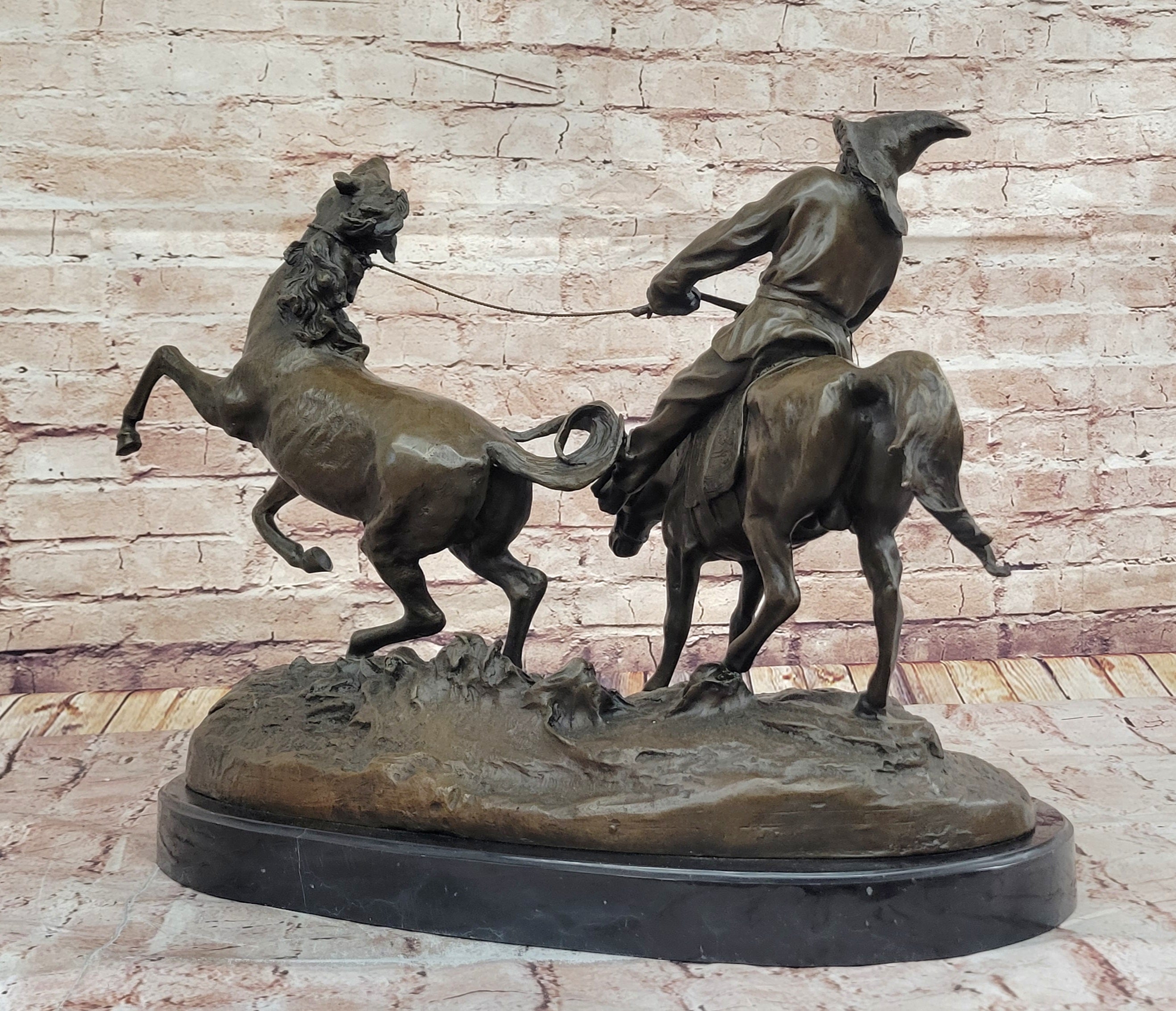 Bronze Sculpture 'Breaking in a Wild Horse', Signed E. Nahcepe