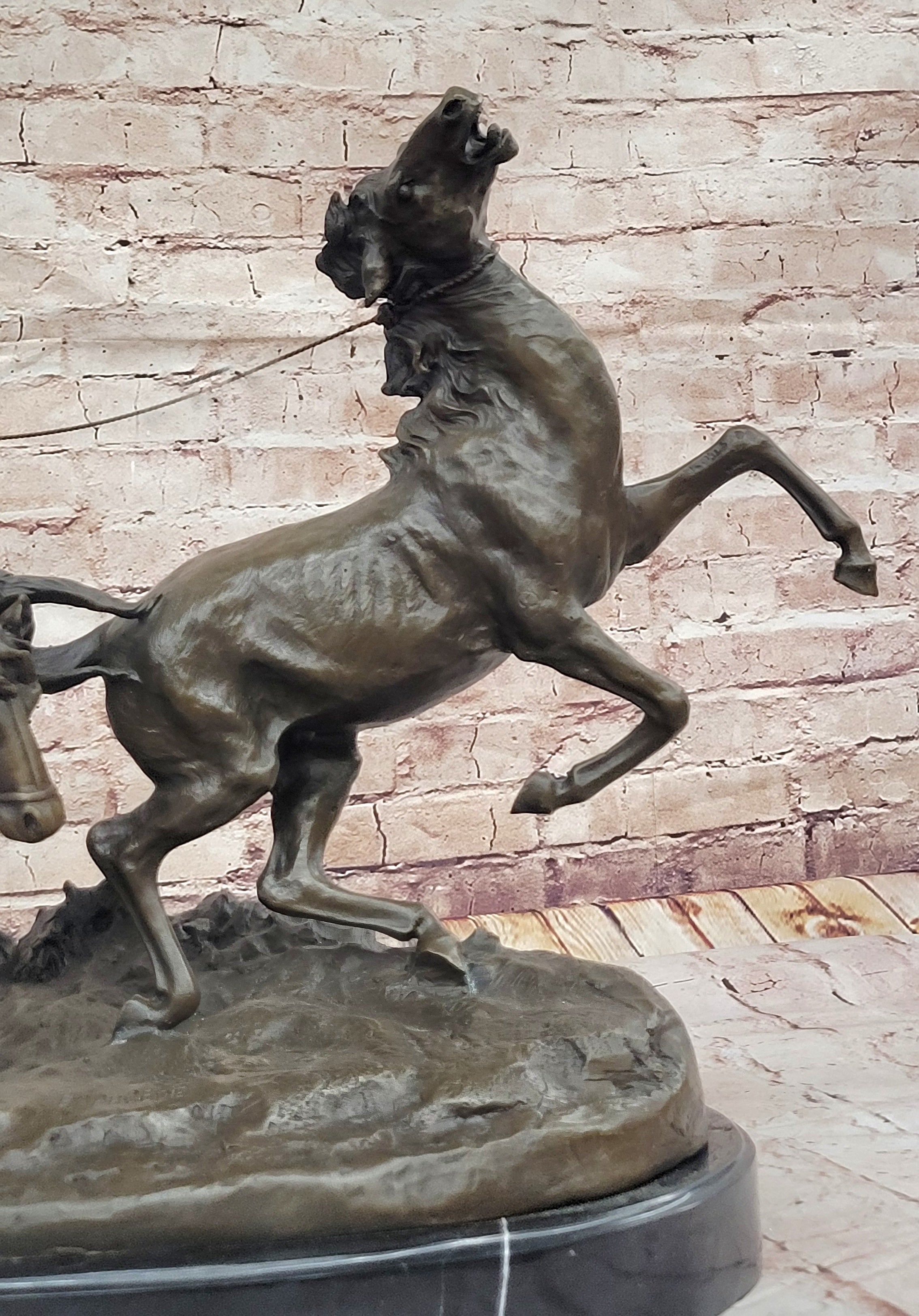 Bronze Sculpture 'Breaking in a Wild Horse', Signed E. Nahcepe