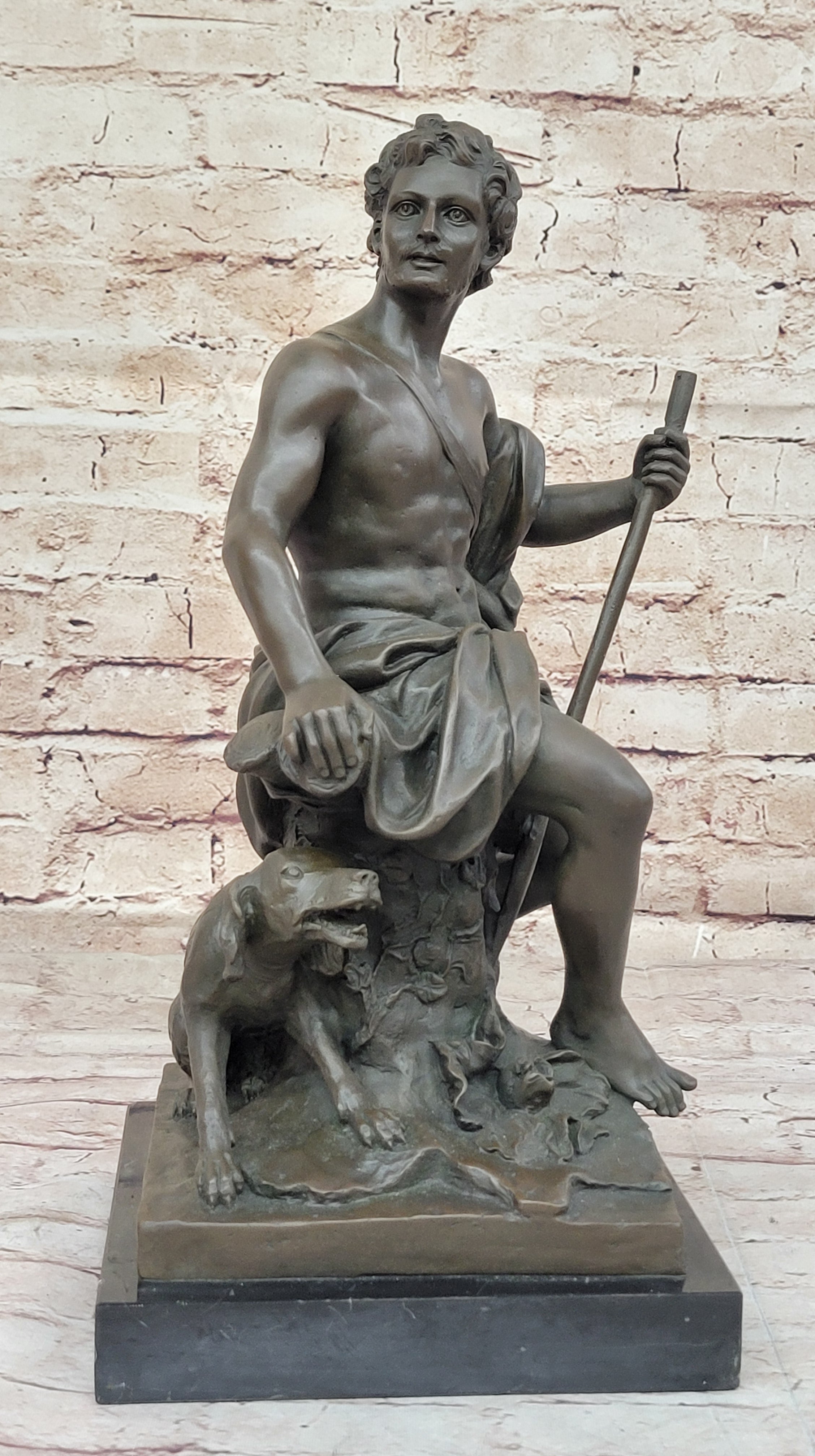 Muscular Male Shepherd & Dog - Bronze by Barbedienne