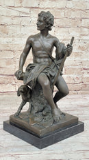 Muscular Male Shepherd & Dog - Bronze by Barbedienne