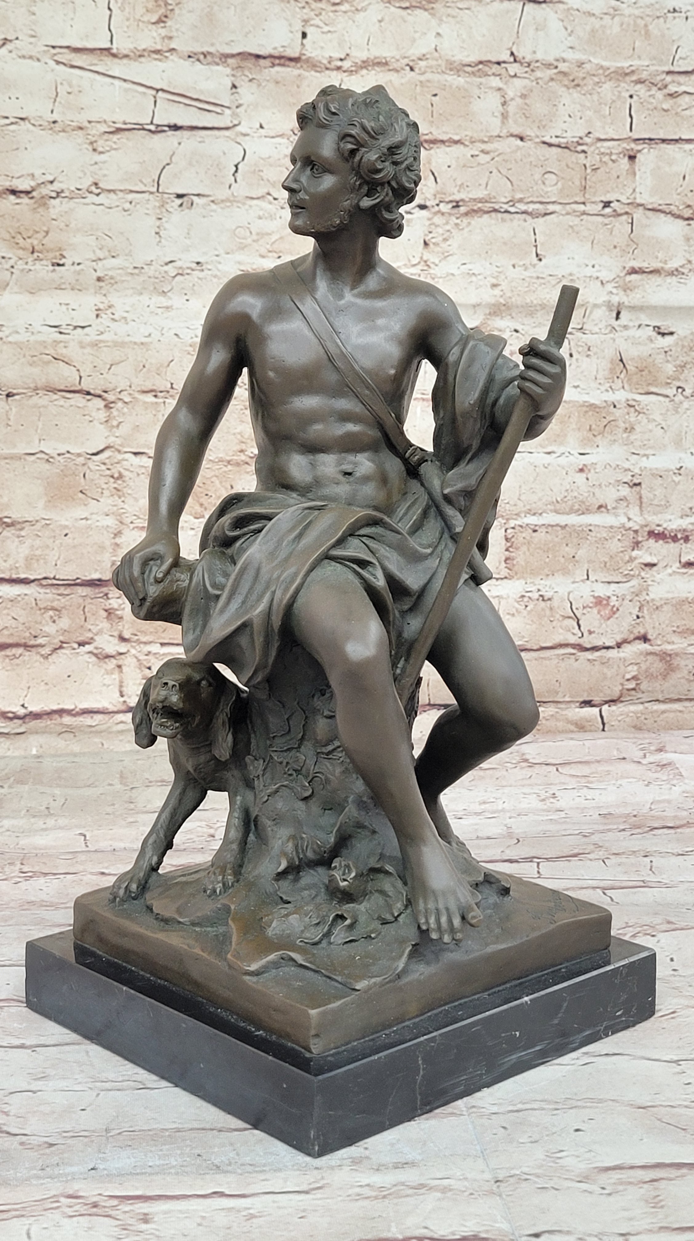 Muscular Male Shepherd & Dog - Bronze by Barbedienne
