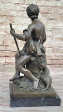 Muscular Male Shepherd & Dog - Bronze by Barbedienne