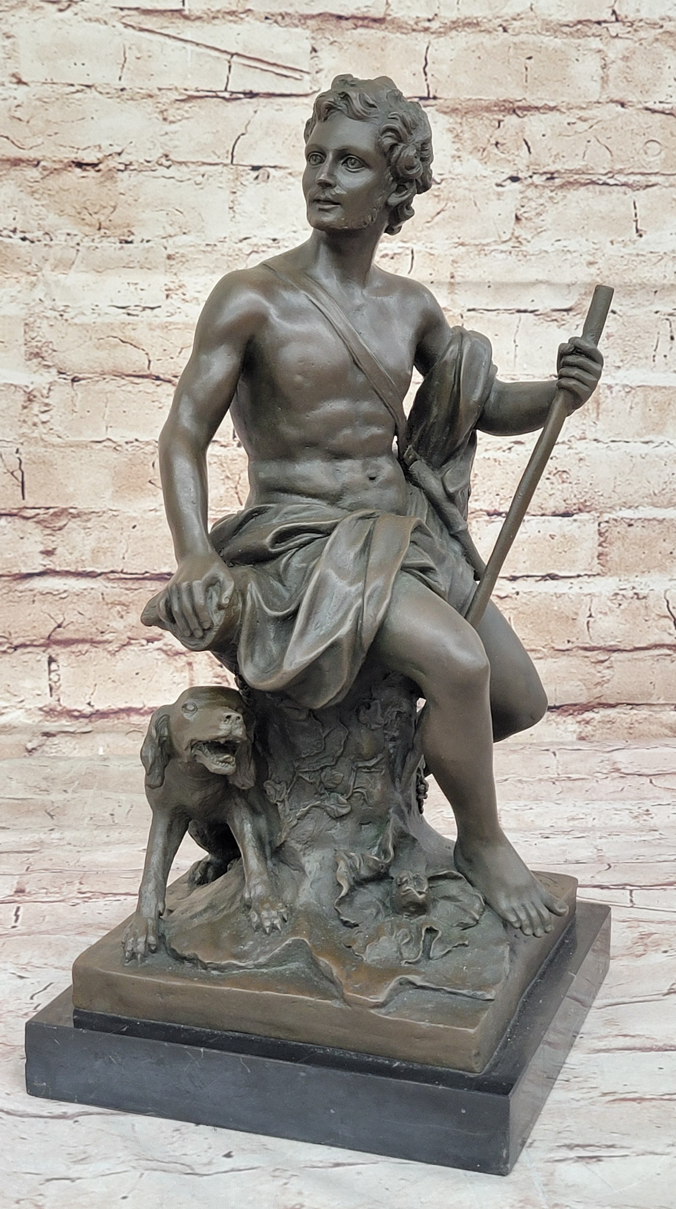 Muscular Male Shepherd & Dog - Bronze by Barbedienne