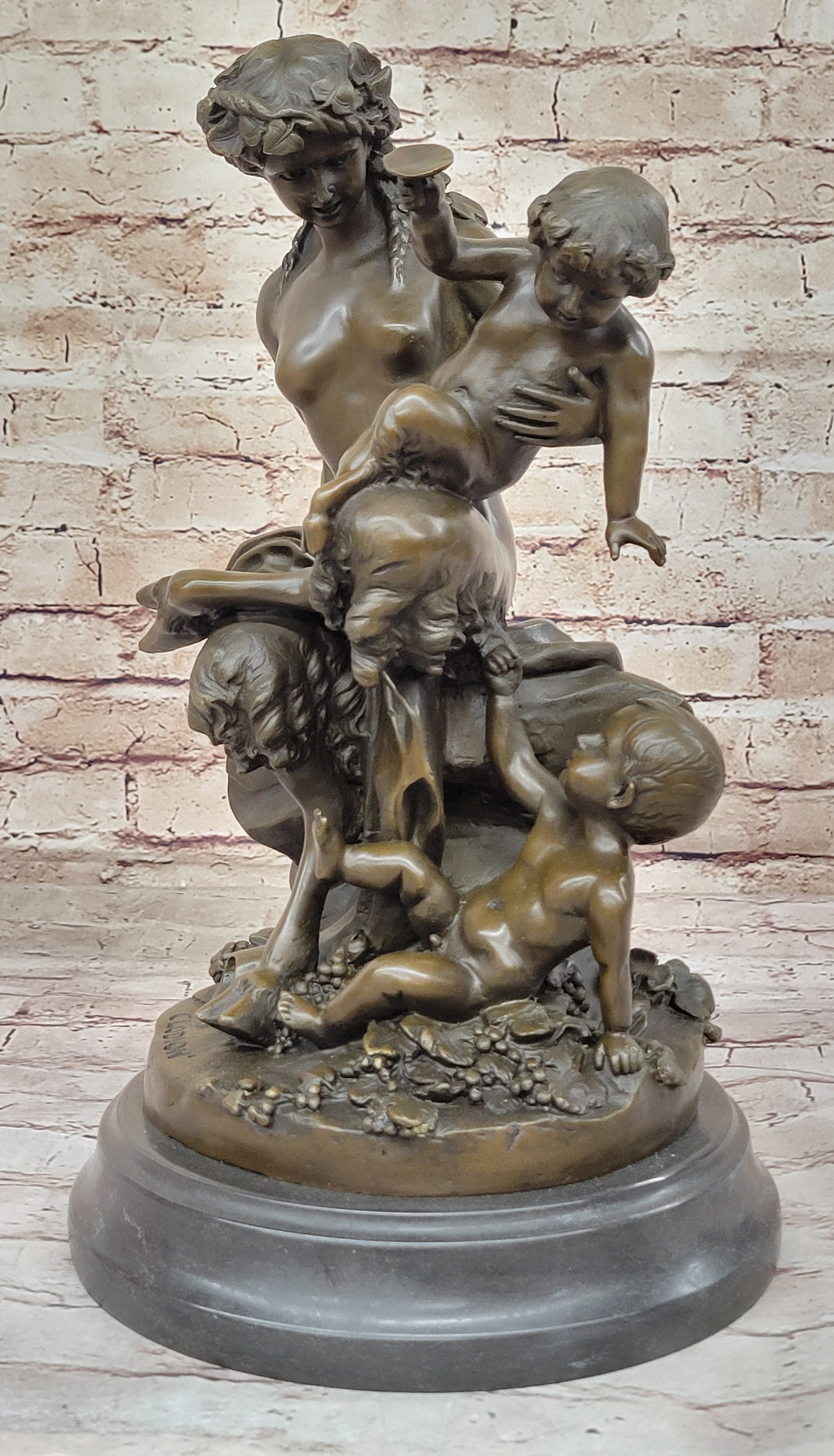 Satyr Fawn and Children - Greek Mythology Bronze by Clodion