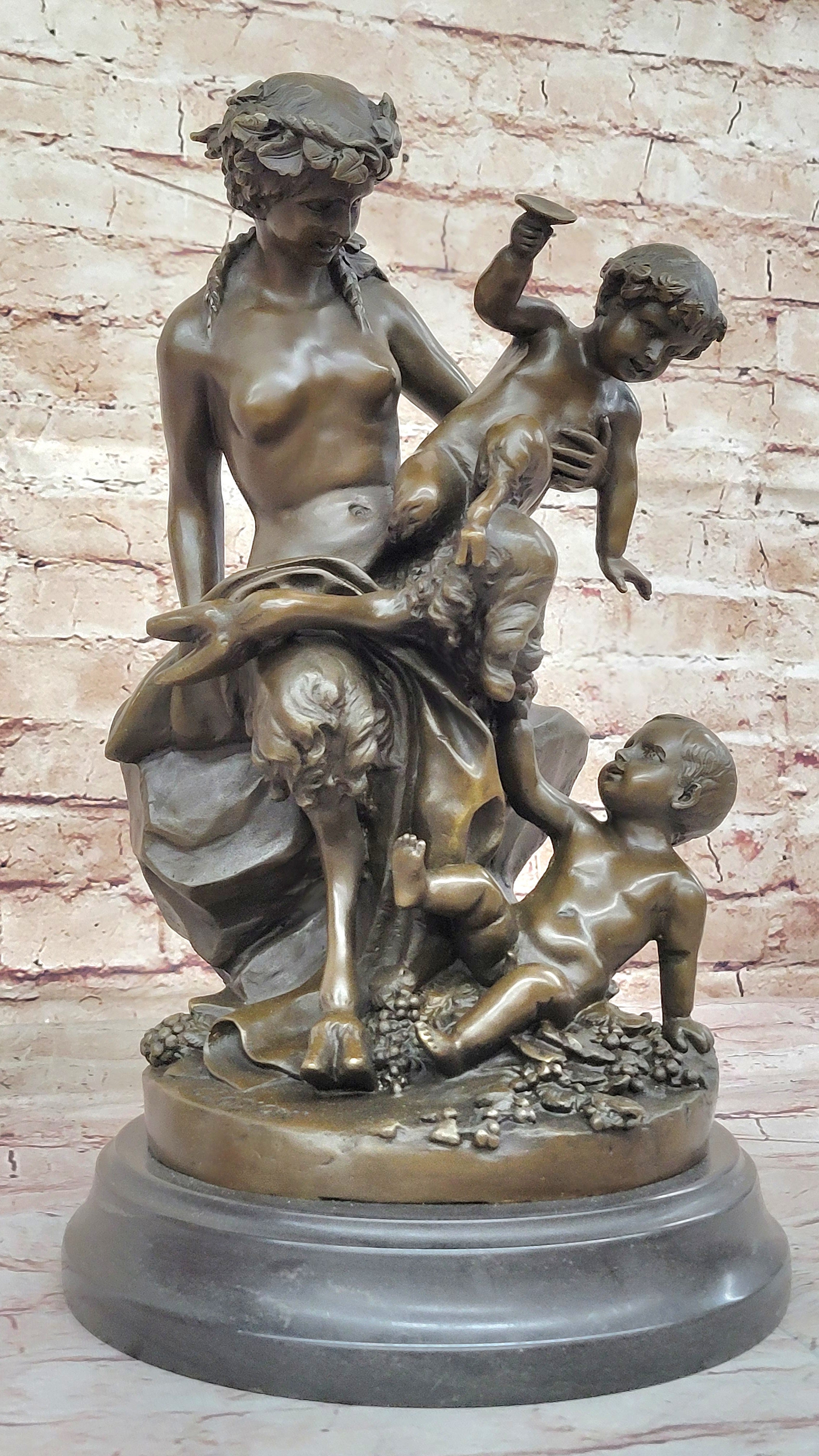 Satyr Fawn and Children - Greek Mythology Bronze by Clodion