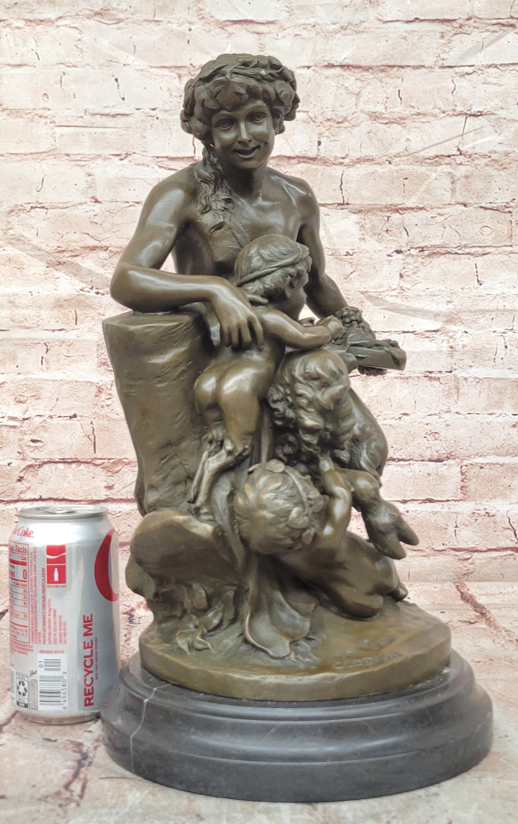 Satyr with a Basket of Grapes and Two Putti by Clodion Bronze Sculpture Statue
