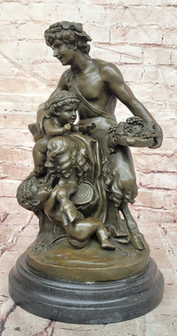 Satyr with a Basket of Grapes and Two Putti by Clodion Bronze Sculpture Statue
