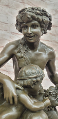 Satyr with a Basket of Grapes and Two Putti by Clodion Bronze Sculpture Statue