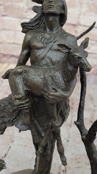 Native American Indian Shaman Holding Deer and Turkey Bronze