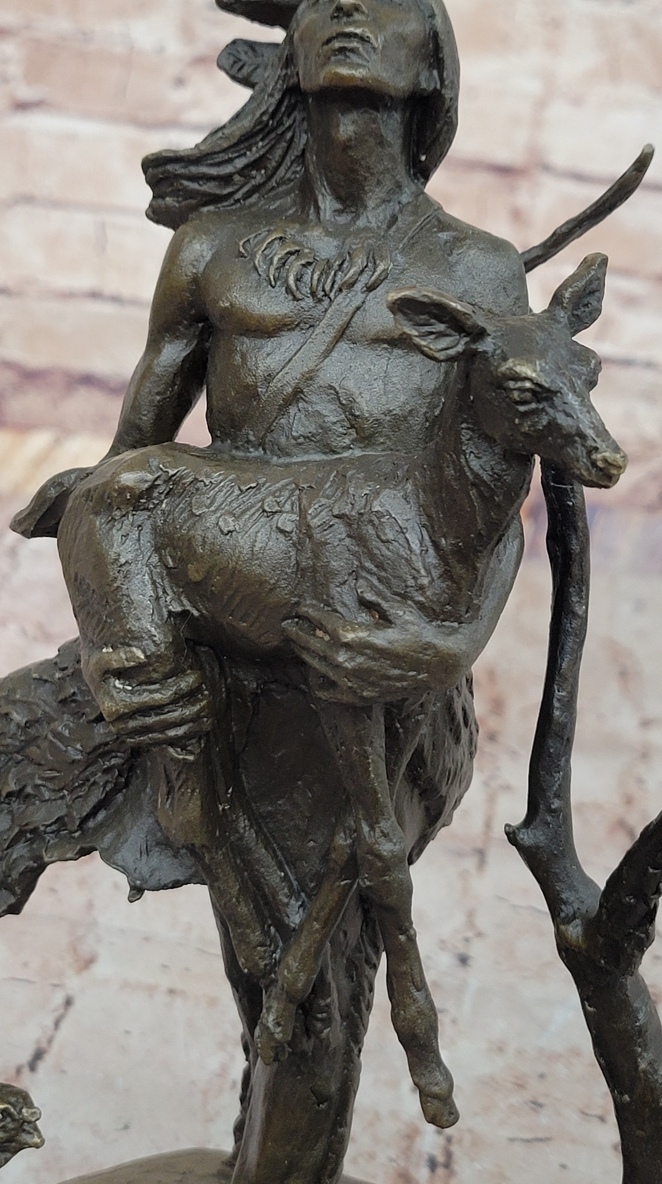 Native American Indian Shaman Holding Deer and Turkey Bronze