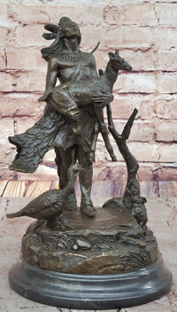 Native American Indian Shaman Holding Deer and Turkey Bronze