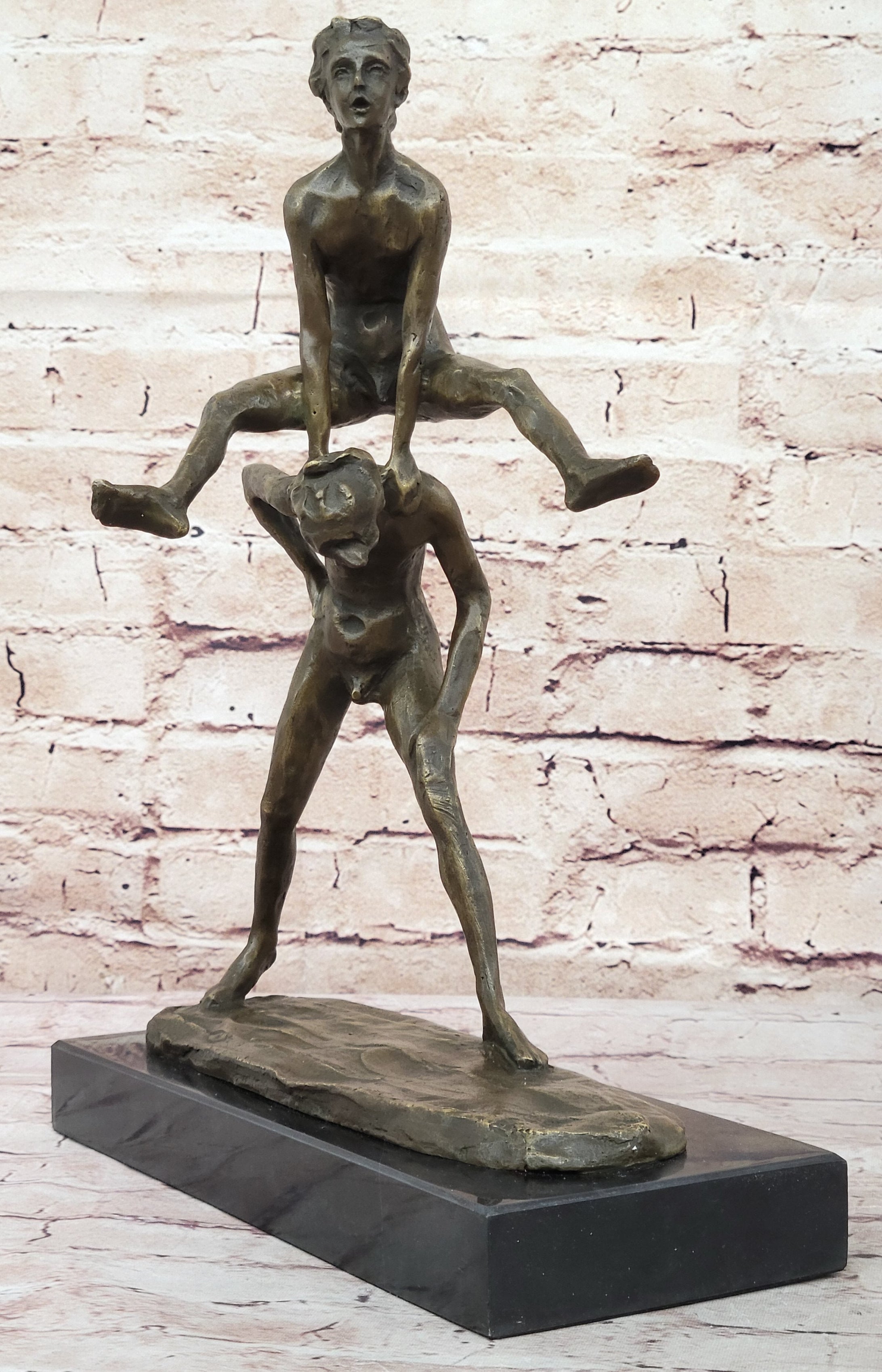 Kids Playing Leapfrog Bronze Sculpture Miniature 15.5" x 11.5"
