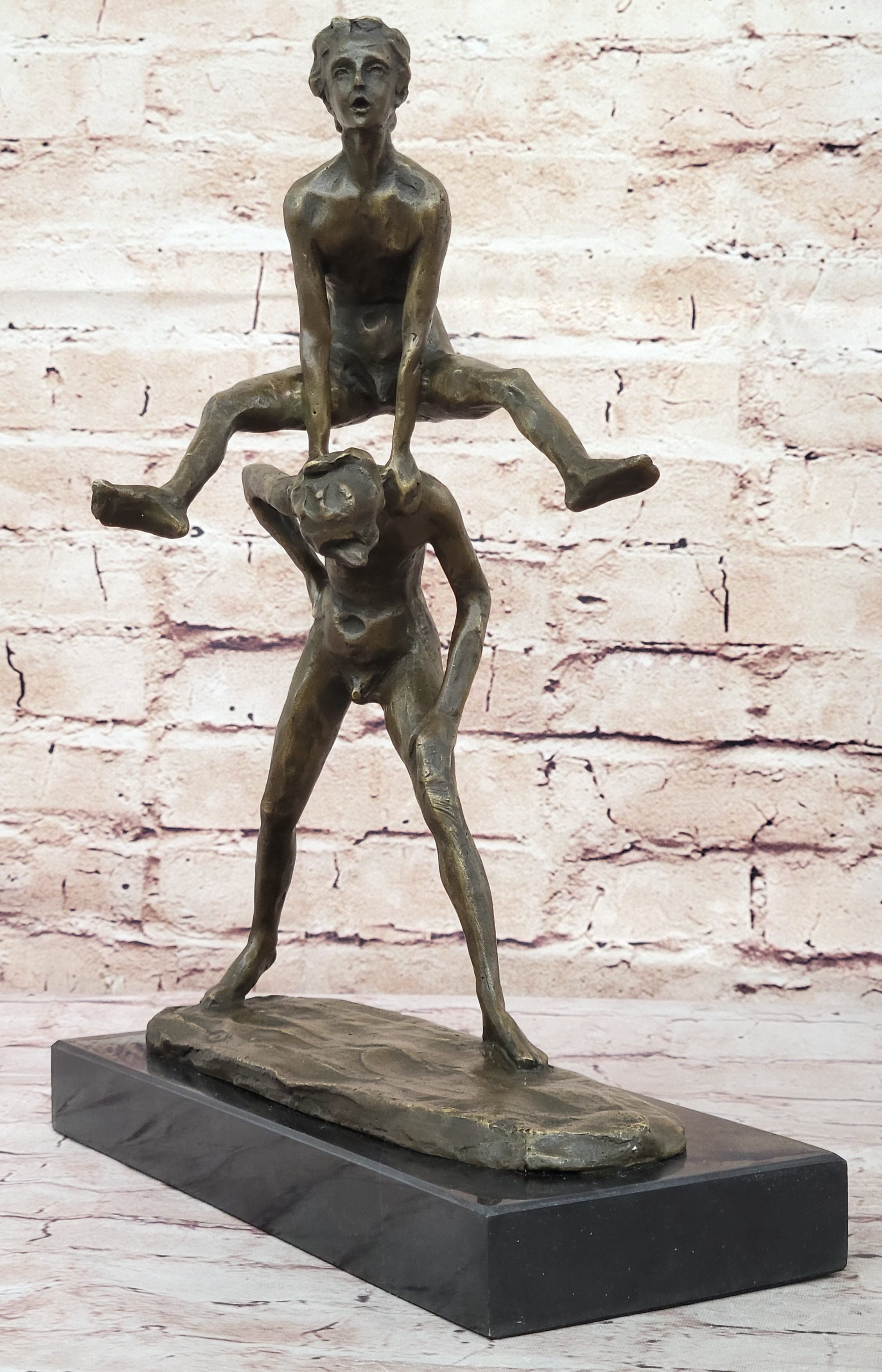 Kids Playing Leapfrog Bronze Sculpture Miniature 15.5" x 11.5"