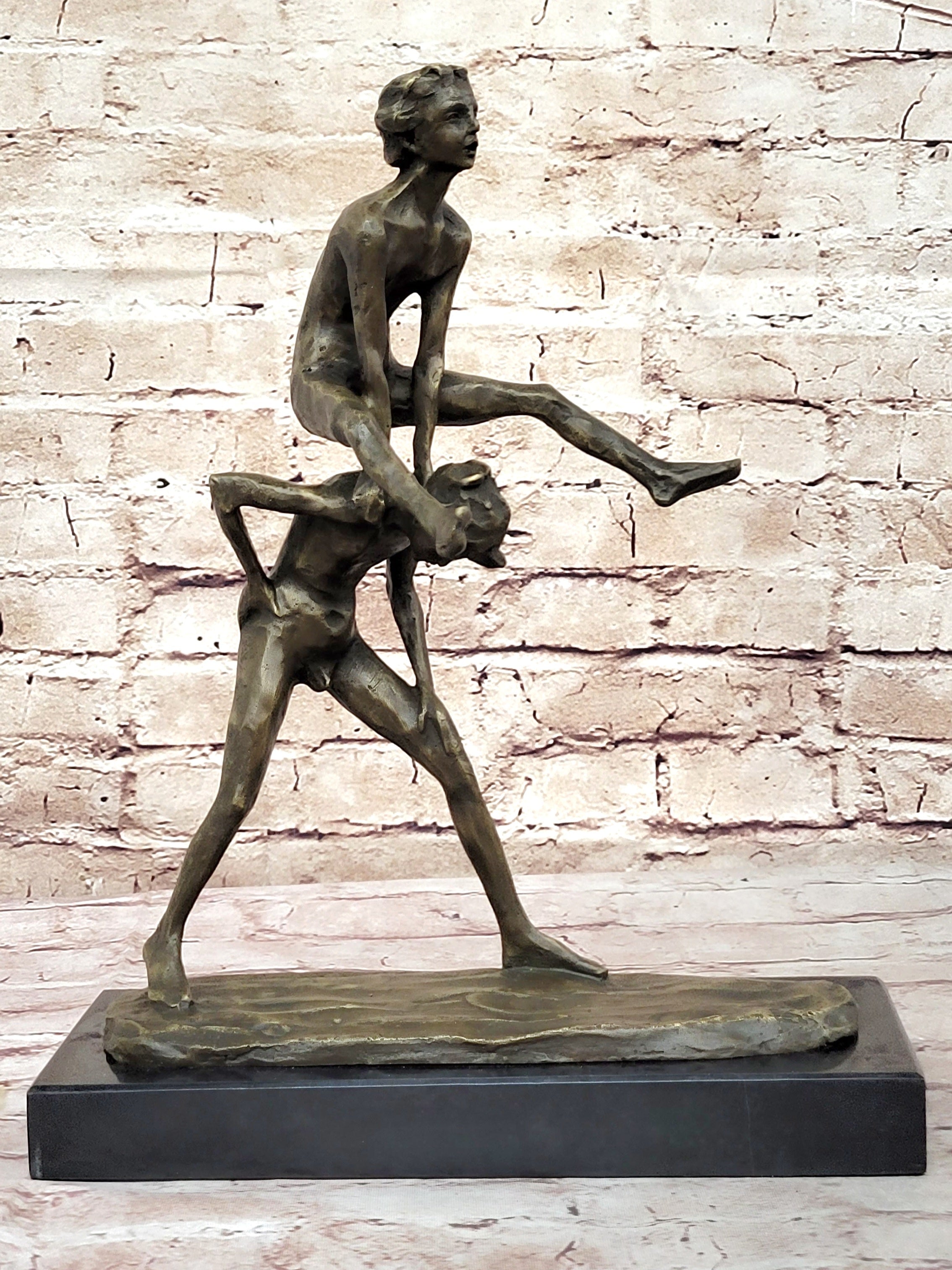 Kids Playing Leapfrog Bronze Sculpture Miniature 15.5" x 11.5"