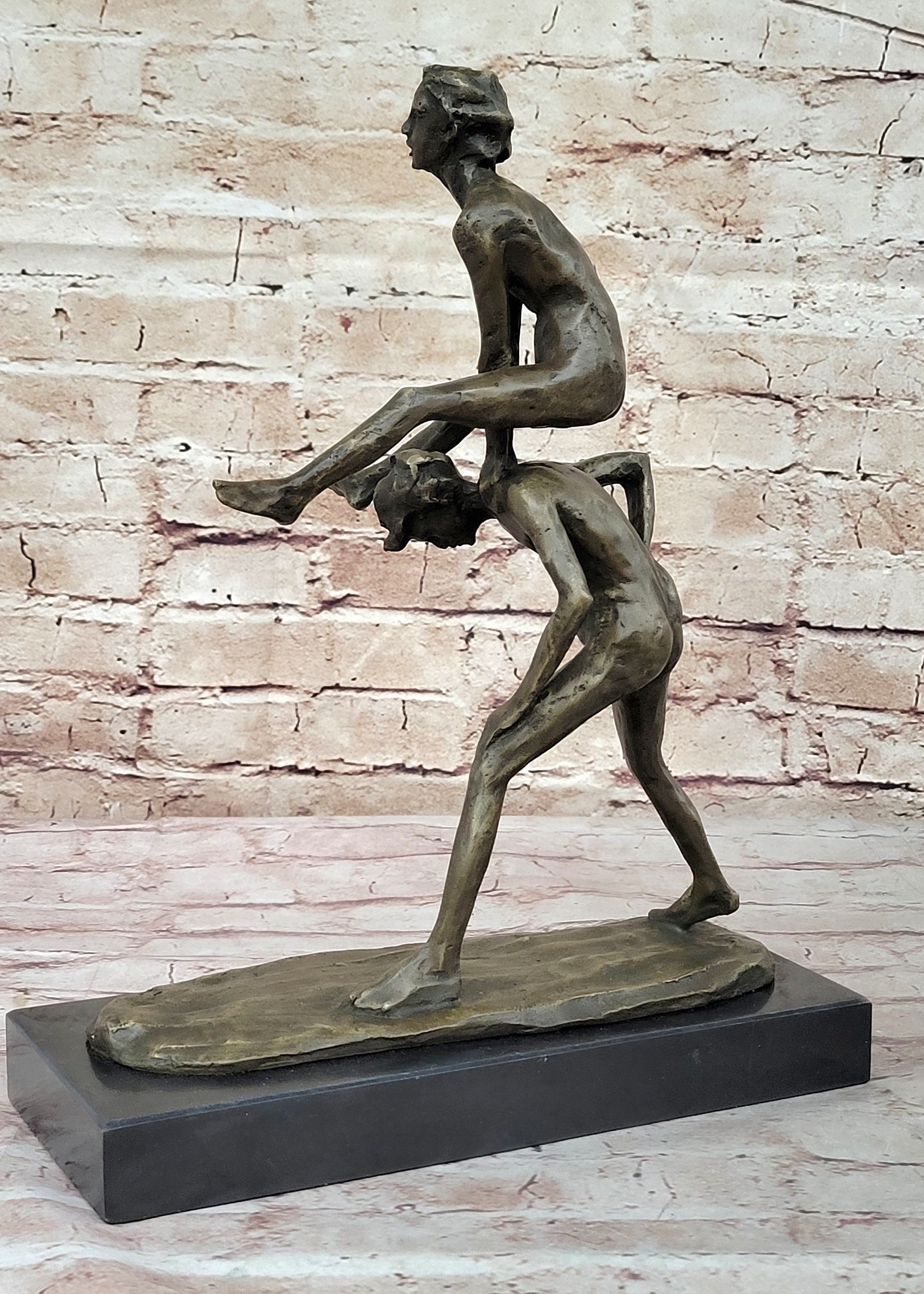 Kids Playing Leapfrog Bronze Sculpture Miniature 15.5" x 11.5"