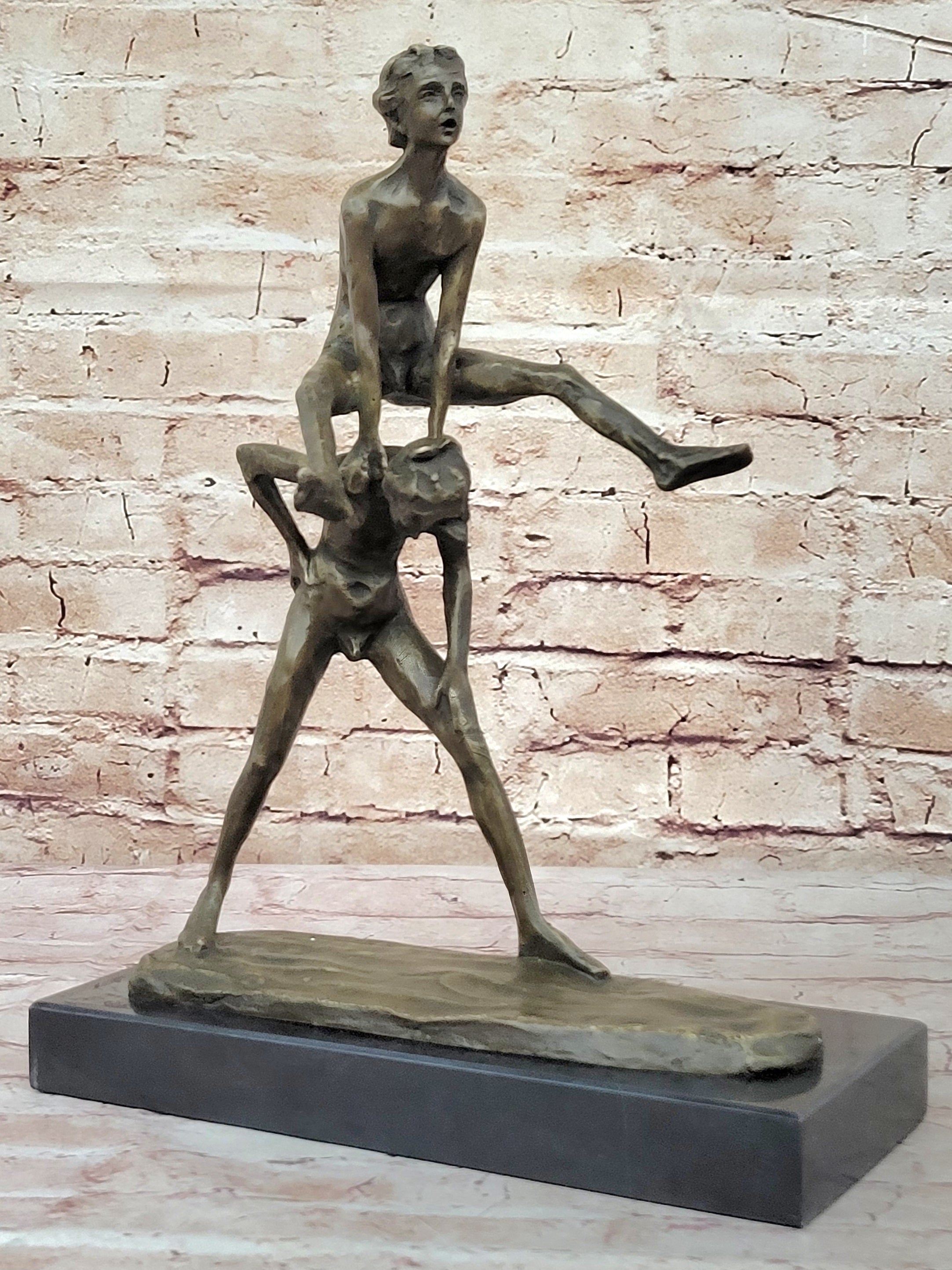 Kids Playing Leapfrog Bronze Sculpture Miniature 15.5" x 11.5"
