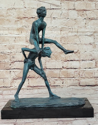 Real Bronze Sculpture of Children Playing Leapfrog
