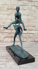 Real Bronze Sculpture of Children Playing Leapfrog