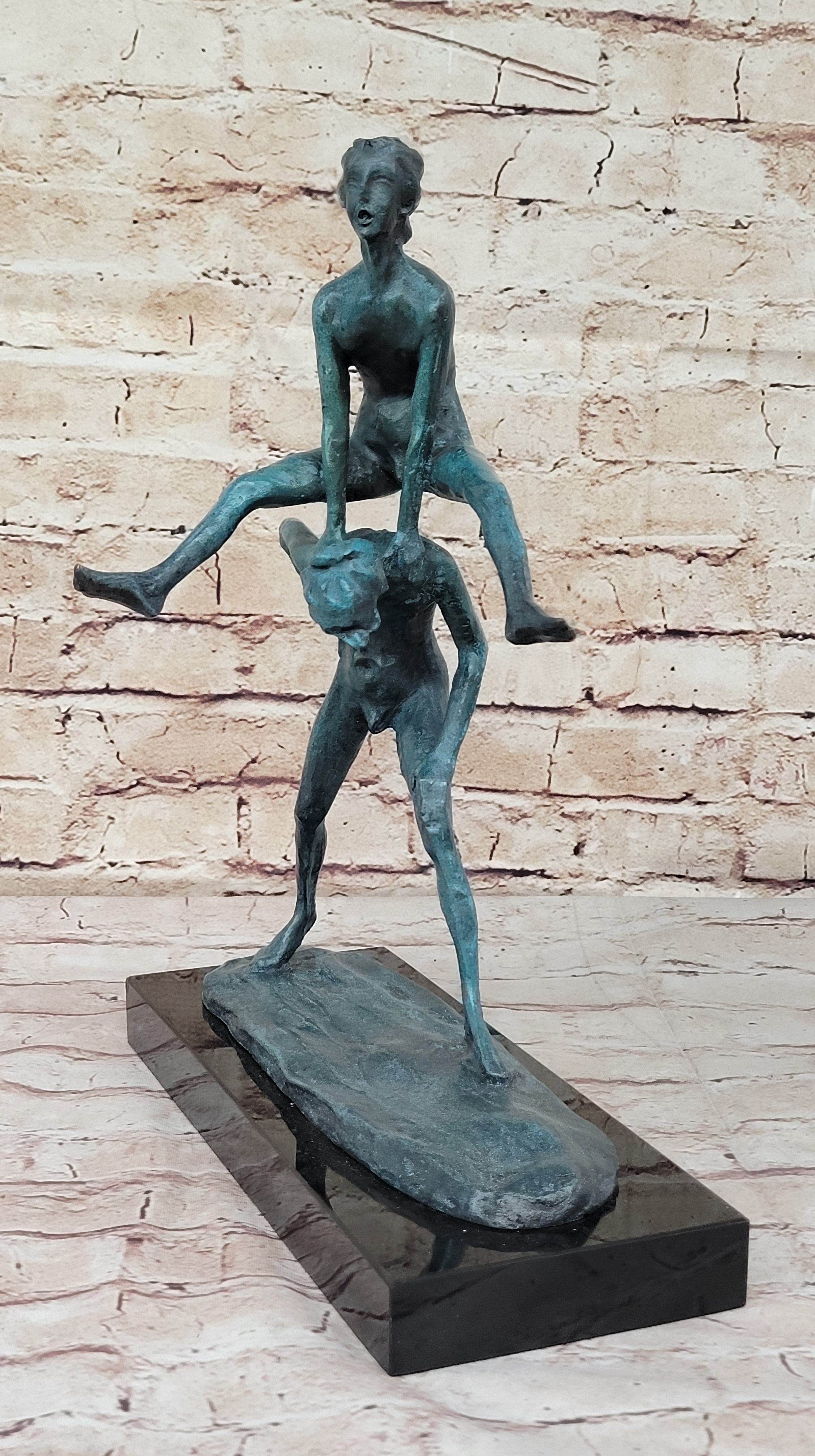 Real Bronze Sculpture of Children Playing Leapfrog