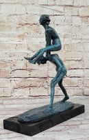 Real Bronze Sculpture of Children Playing Leapfrog