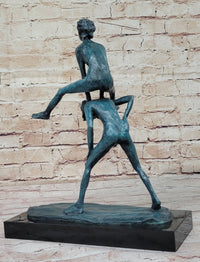 Real Bronze Sculpture of Children Playing Leapfrog