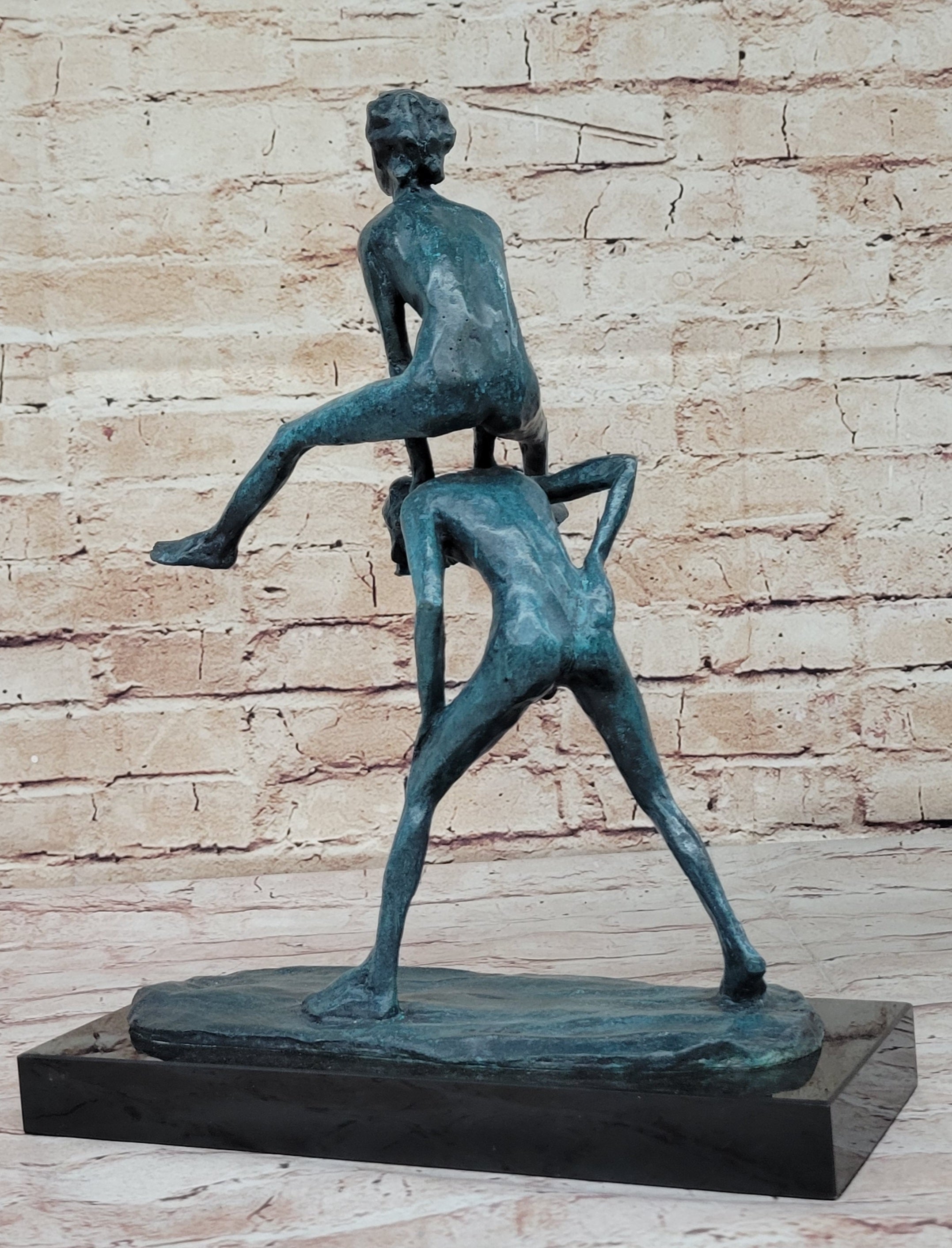 Real Bronze Sculpture of Children Playing Leapfrog