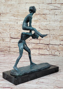 Real Bronze Sculpture of Children Playing Leapfrog