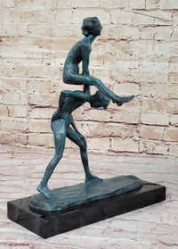 Real Bronze Sculpture of Children Playing Leapfrog